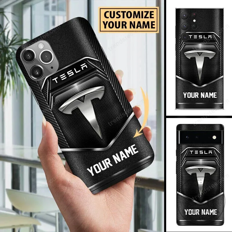 Custom Name Tesla Logo Red and Black Carbon Fiber Phone Case 9 Custom Name Tesla Logo Red and Black Carbon Fiber Phone Case