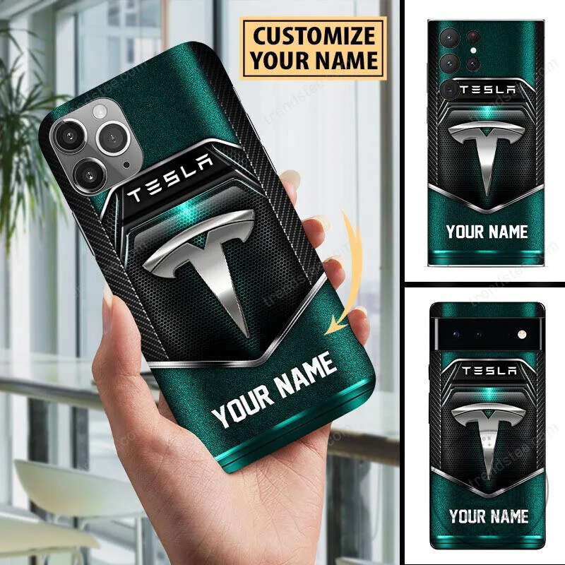 Custom Name Tesla Logo Red and Black Carbon Fiber Phone Case 12 Custom Name Tesla Logo Red and Black Carbon Fiber Phone Case