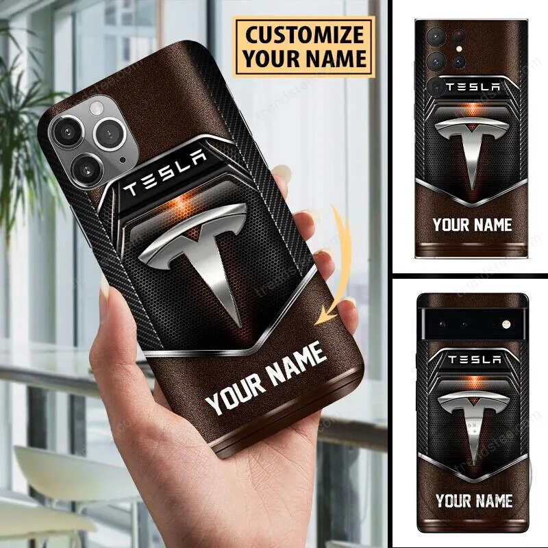 Custom Name Tesla Logo Red and Black Carbon Fiber Phone Case 14 Custom Name Tesla Logo Red and Black Carbon Fiber Phone Case