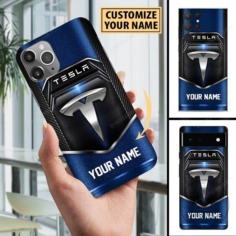 Custom Name Tesla Logo Red and Black Carbon Fiber Phone Case 15 Custom Name Tesla Logo Red and Black Carbon Fiber Phone Case