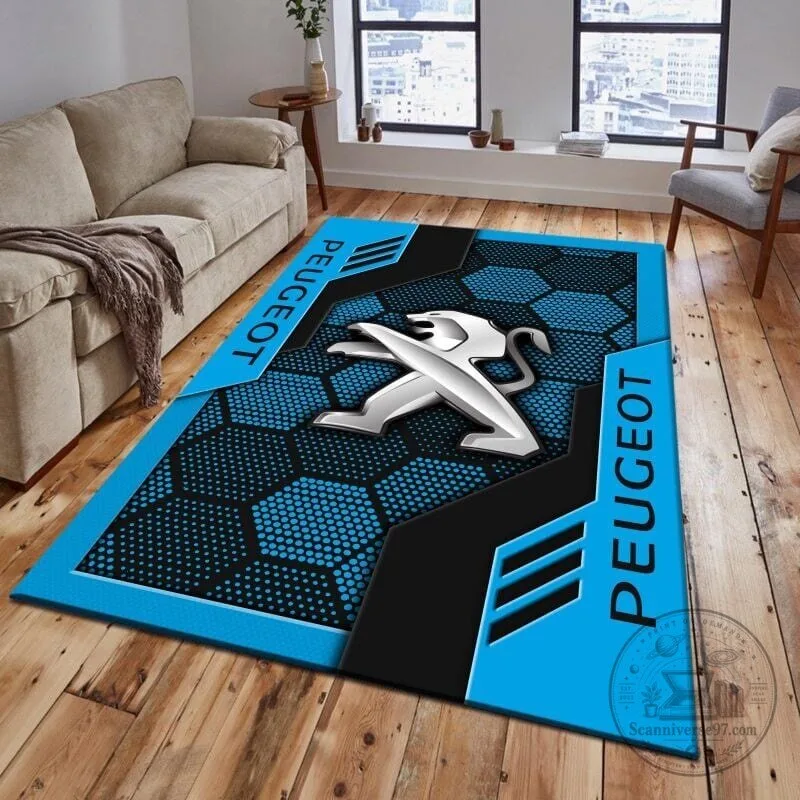 Peugeot Car Logo Blue Hexagon Pattern Welcome Floor Mat Rug