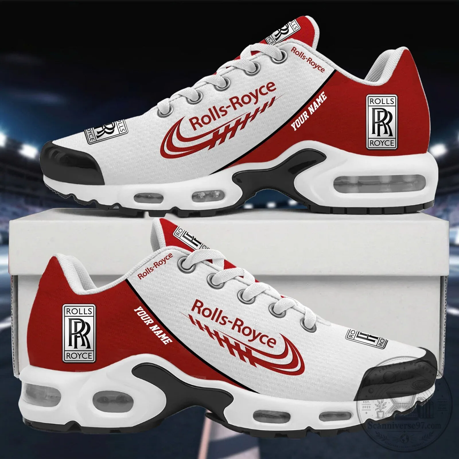 Rolls-Royce Personalized Name Luxury Car Brand White Red Athletic Shoes