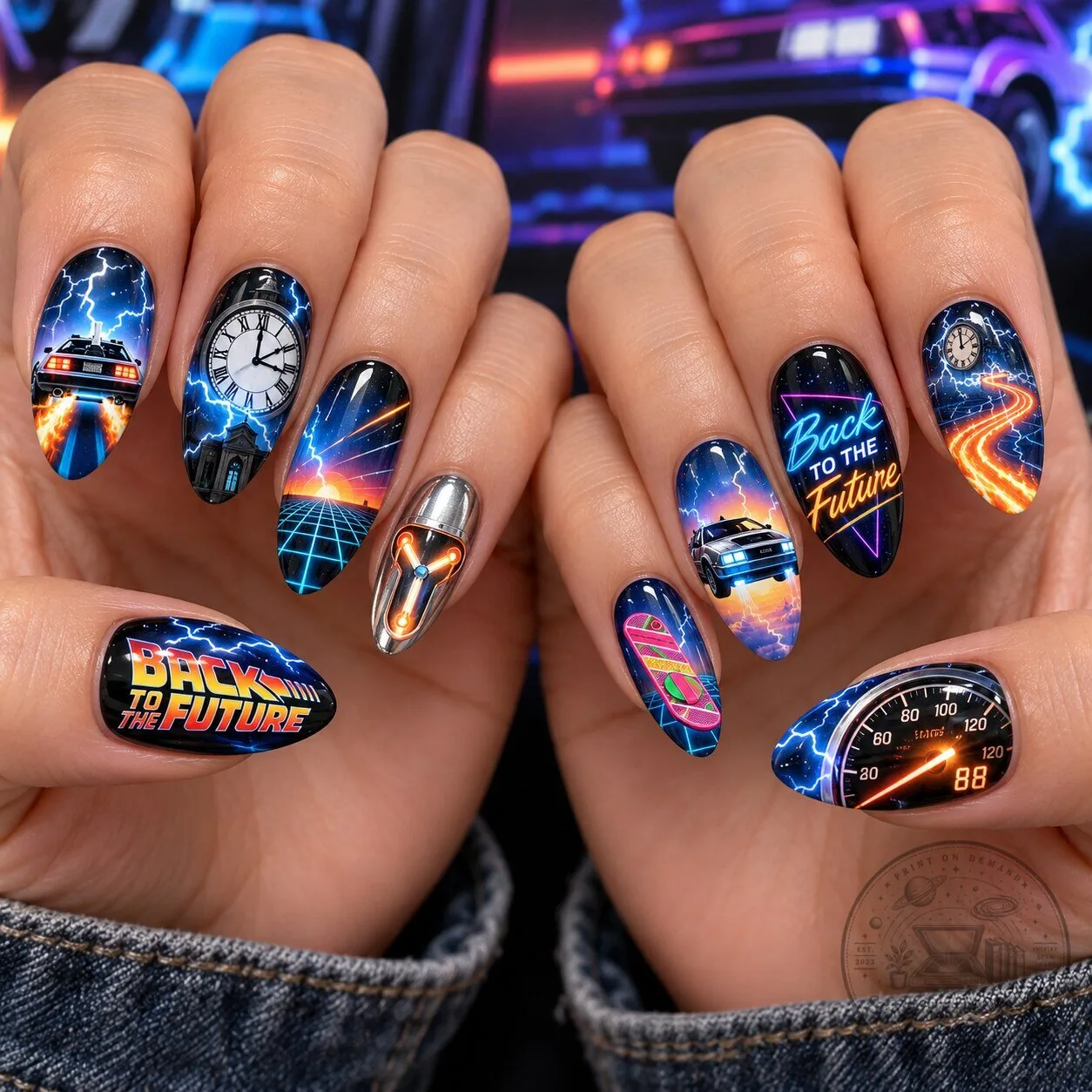 Back to the Future DeLorean Time Travel Movie Press-On Nail Set