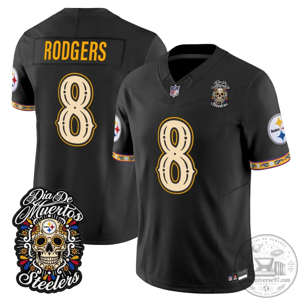Pittsburgh Steelers Dia de los Muertos Aaron Rodgers Football Jersey Pittsburgh Steelers Dia de los Muertos Aaron Rodgers Football Jersey