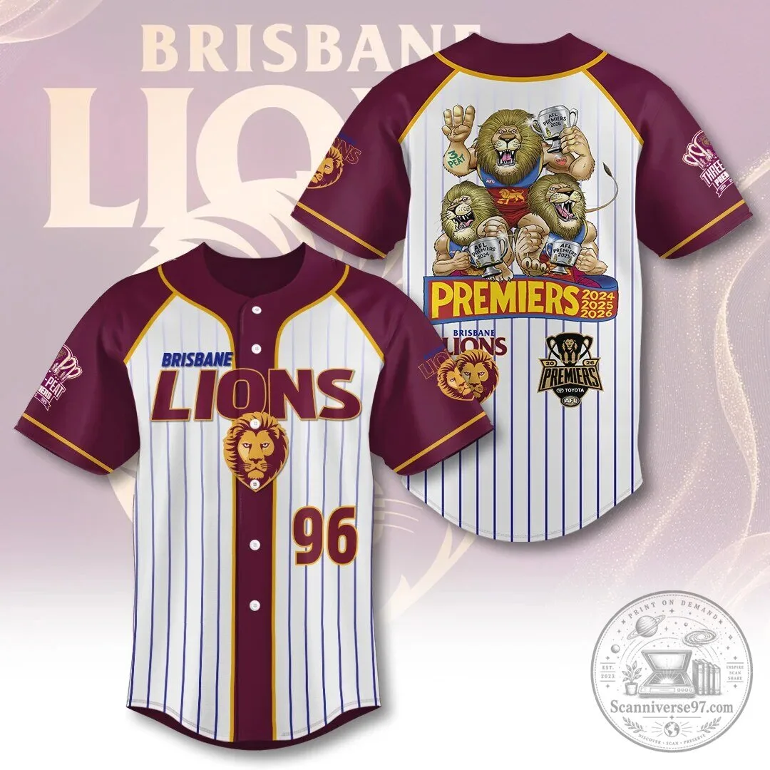 Brisbane Lions AFL Premiers 2024 2026 Baseball Jersey 1 Brisbane Lions AFL Premiers 2024 2026 Baseball Jersey