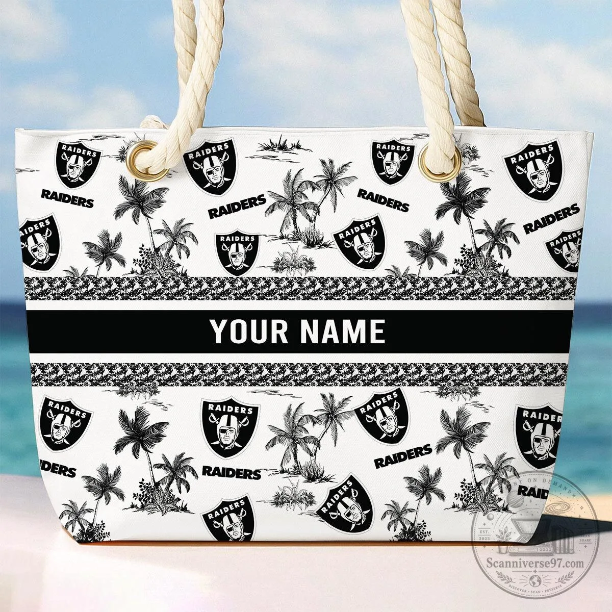 Las Vegas Raiders Personalized Tropical Palm Tree Beach Bag