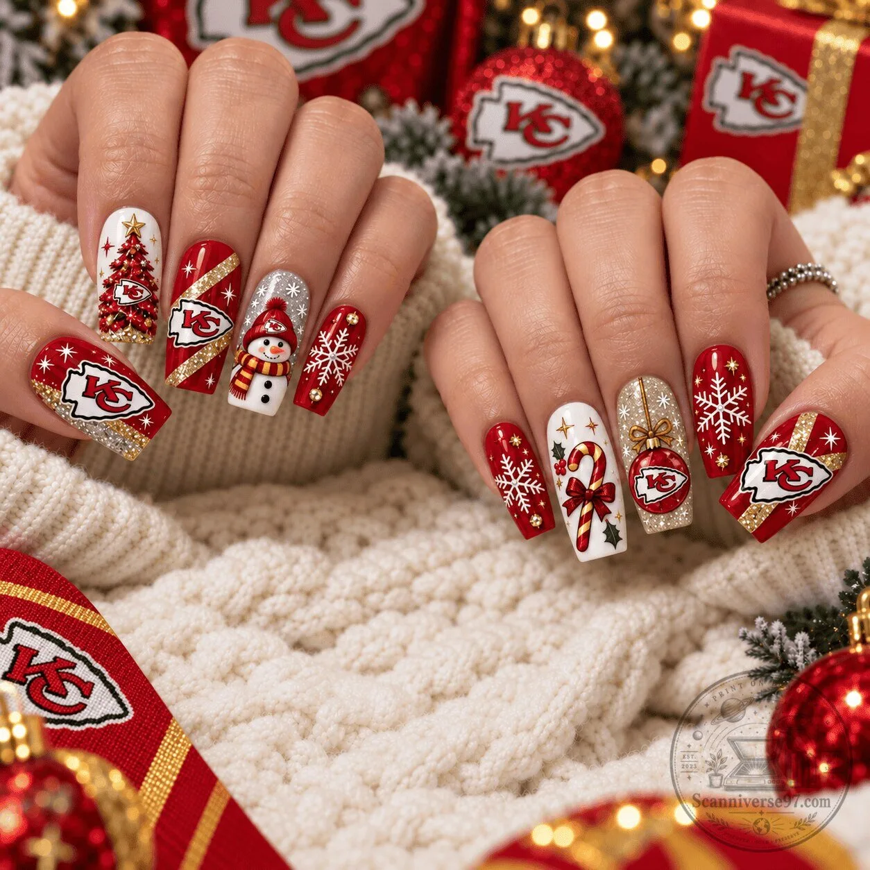 Kansas City Chiefs Christmas Spirit Holiday Press On Nails Set