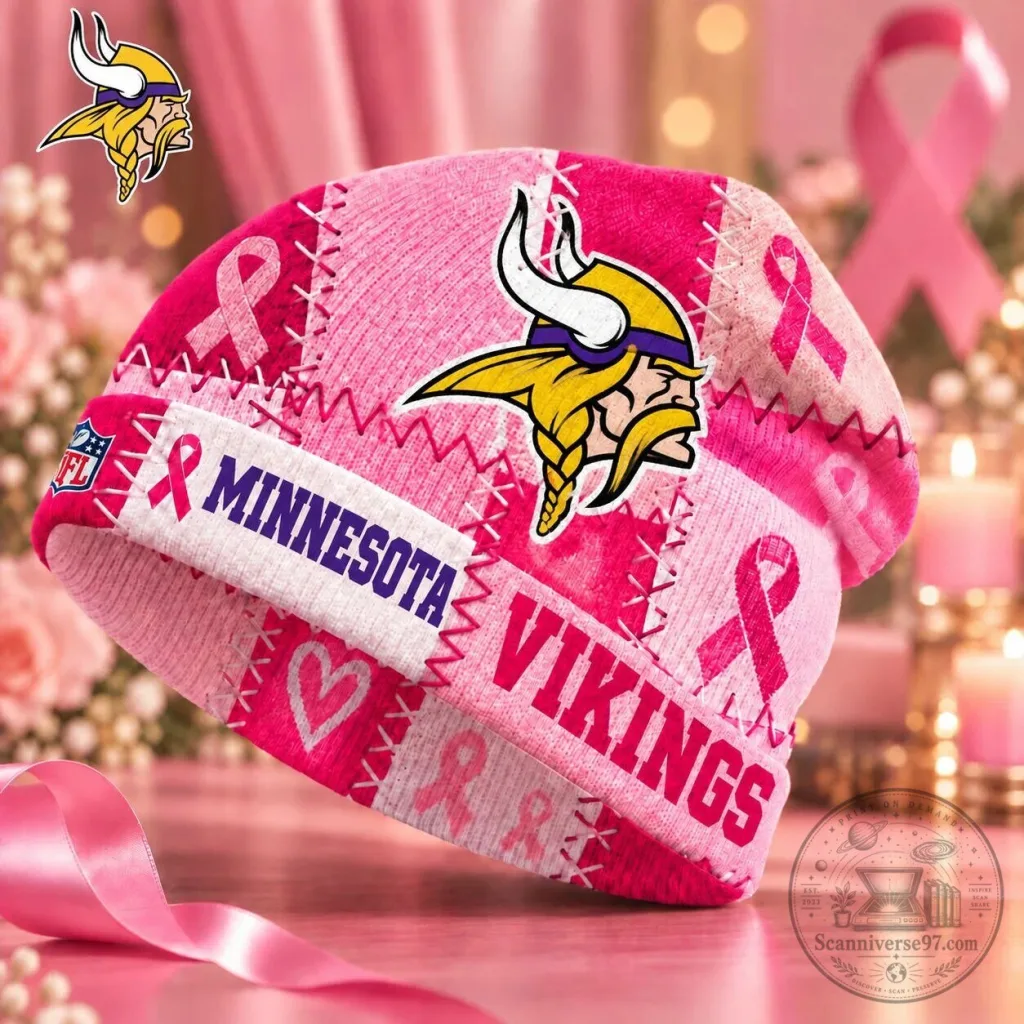 Minnesota Vikings NFL Football Breast Cancer Awareness Pink Ribbon Beanie Hat Minnesota Vikings NFL Football Breast Cancer Awareness Pink Ribbon Beanie Hat