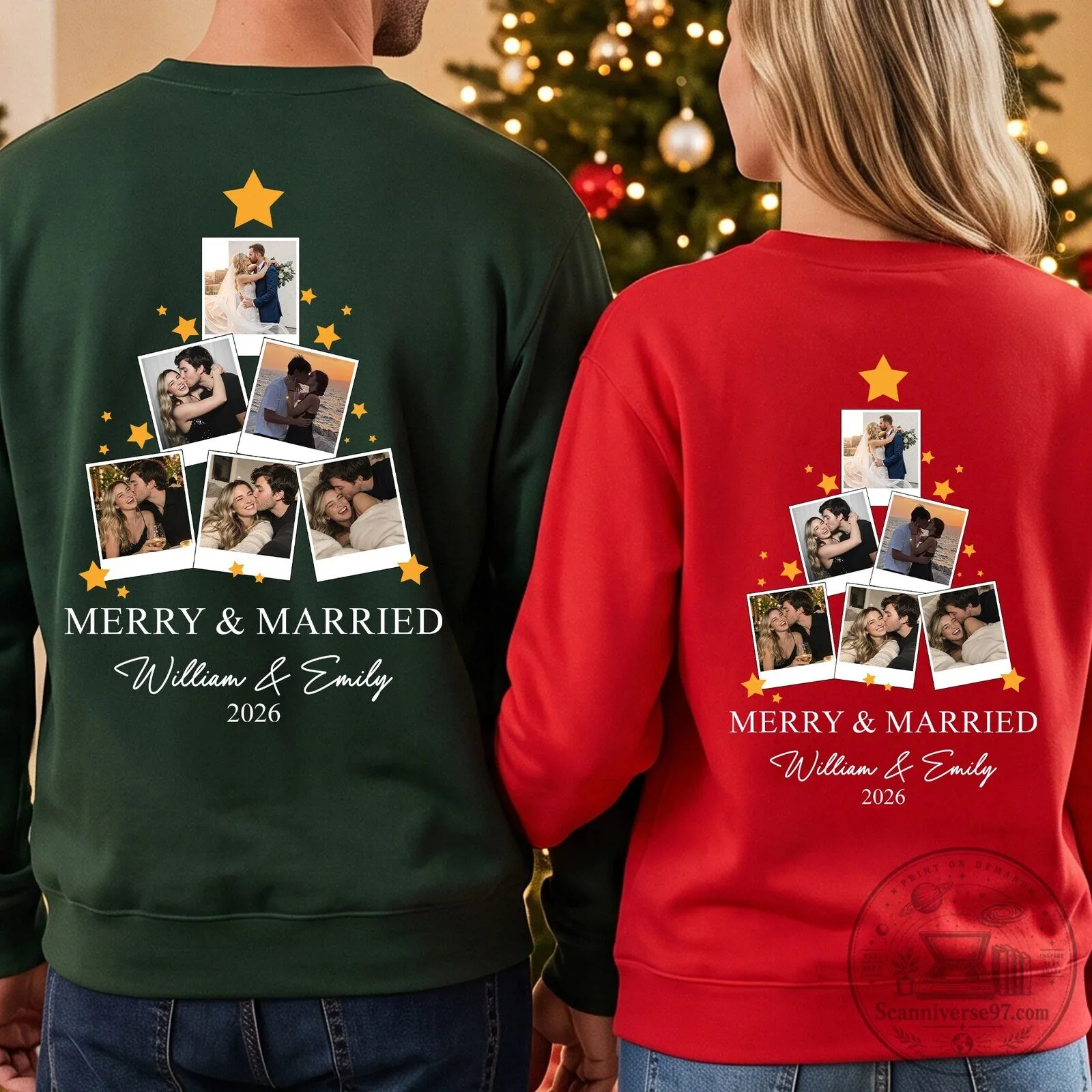 Merry Christmas Married Couple Personalized Photo Tree Sweatshirt