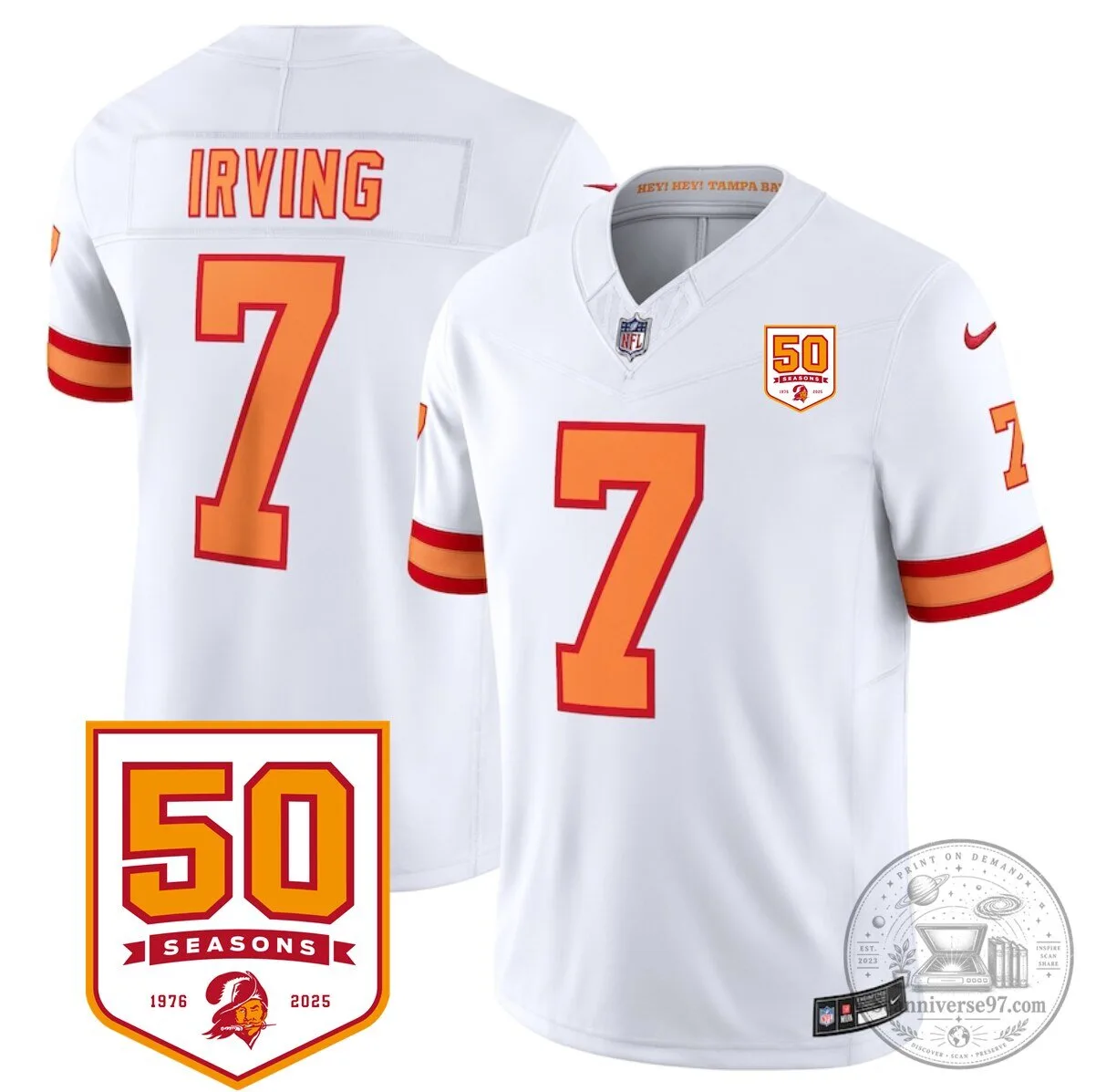 Bucky Irving Tampa Bay Buccaneers 50 Seasons Anniversary White Football Jersey