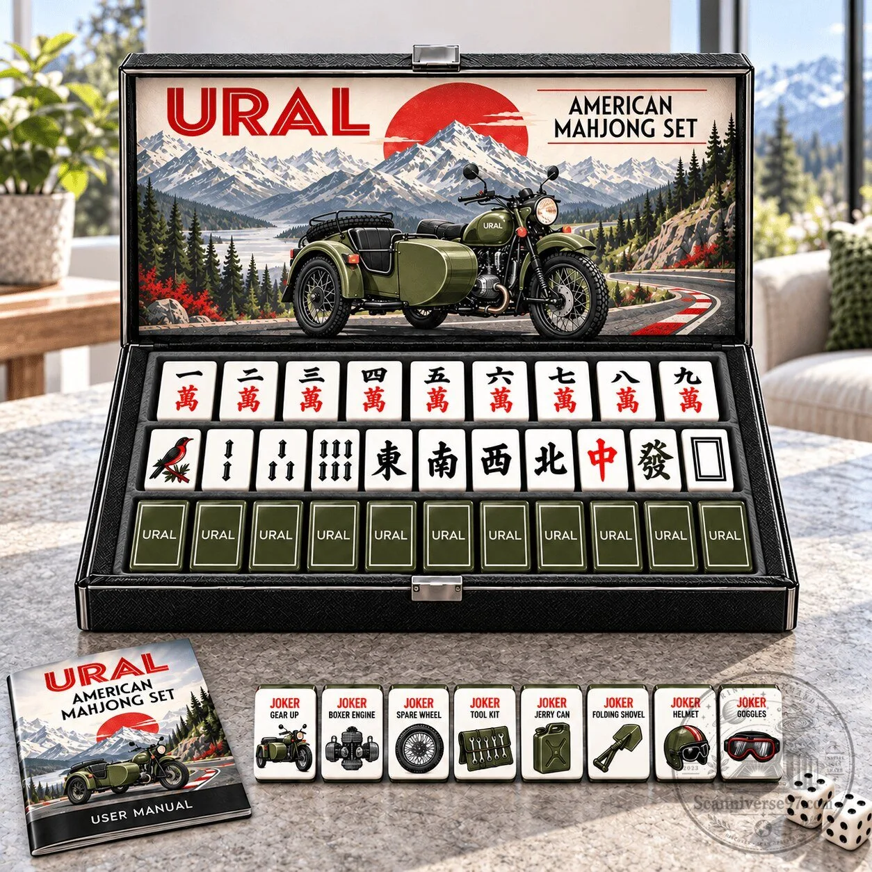 Ural Motorcycles American Mahjong Set with Custom Tiles and User Manual