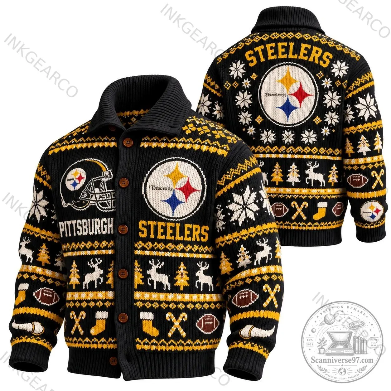 Pittsburgh Steelers NFL Christmas Holiday Ugly Sweater Cardigan 1 Pittsburgh Steelers NFL Christmas Holiday Ugly Sweater Cardigan