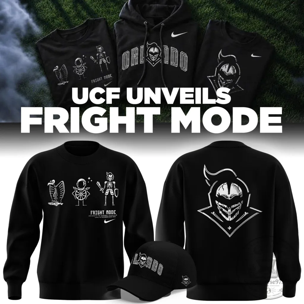 UCF Knights Fright Mode Orlando Skeleton Mascot Black Crewneck Sweatshirt 57 UCF Knights Fright Mode Orlando Skeleton Mascot Black Crewneck Sweatshirt