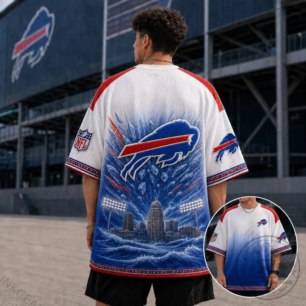 Buffalo Bills NFL Football Team Logo White and Blue Stripe T-Shirt Buffalo Bills NFL Football Team Logo White and Blue Stripe T-Shirt