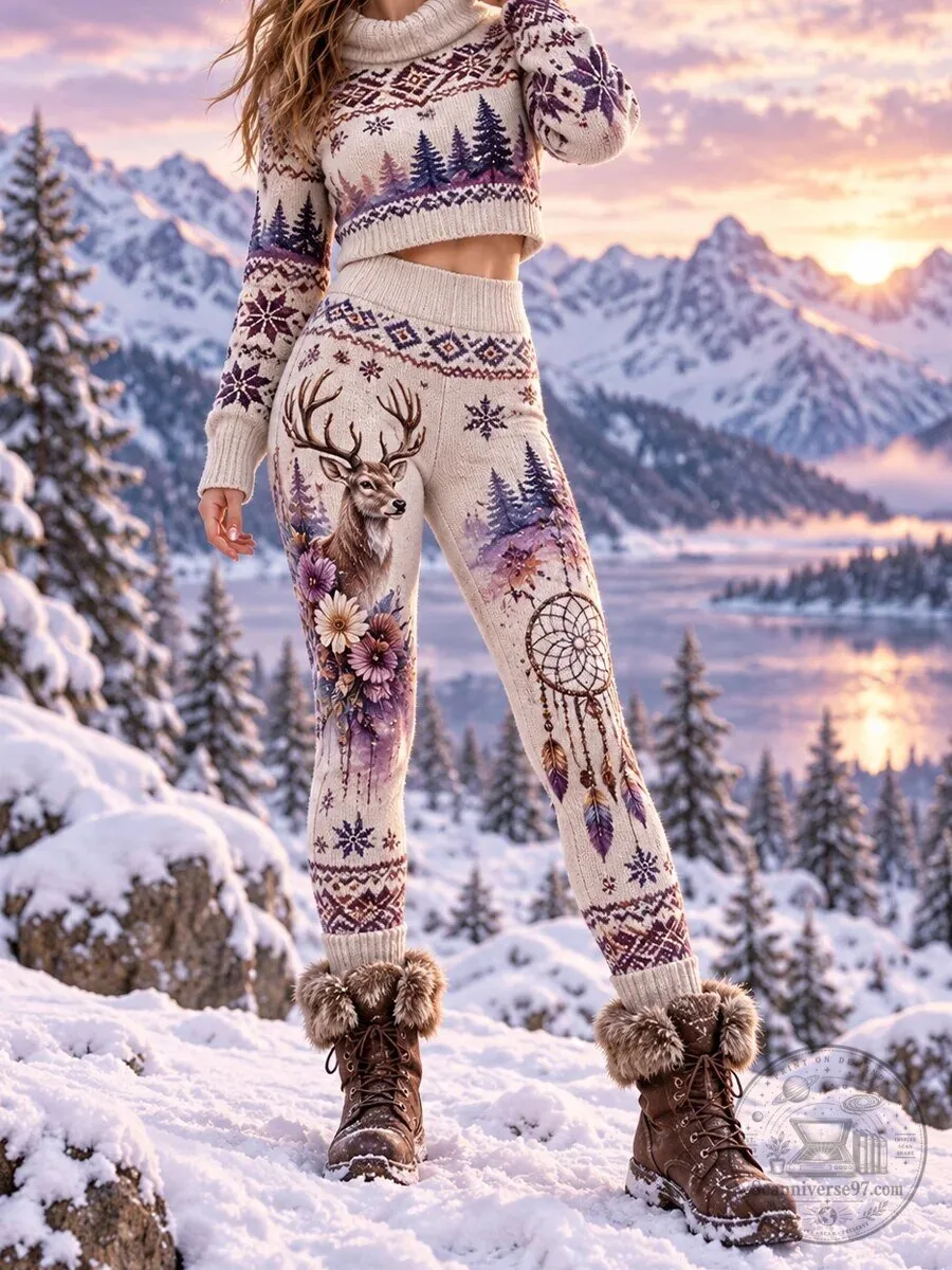 Nordic Forest Reindeer Dreamcatcher Winter Pattern Women's Leggings