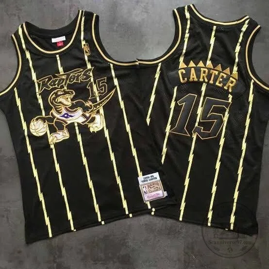 Toronto Raptors Vince Carter Black Gold Pinstripe Basketball Jersey