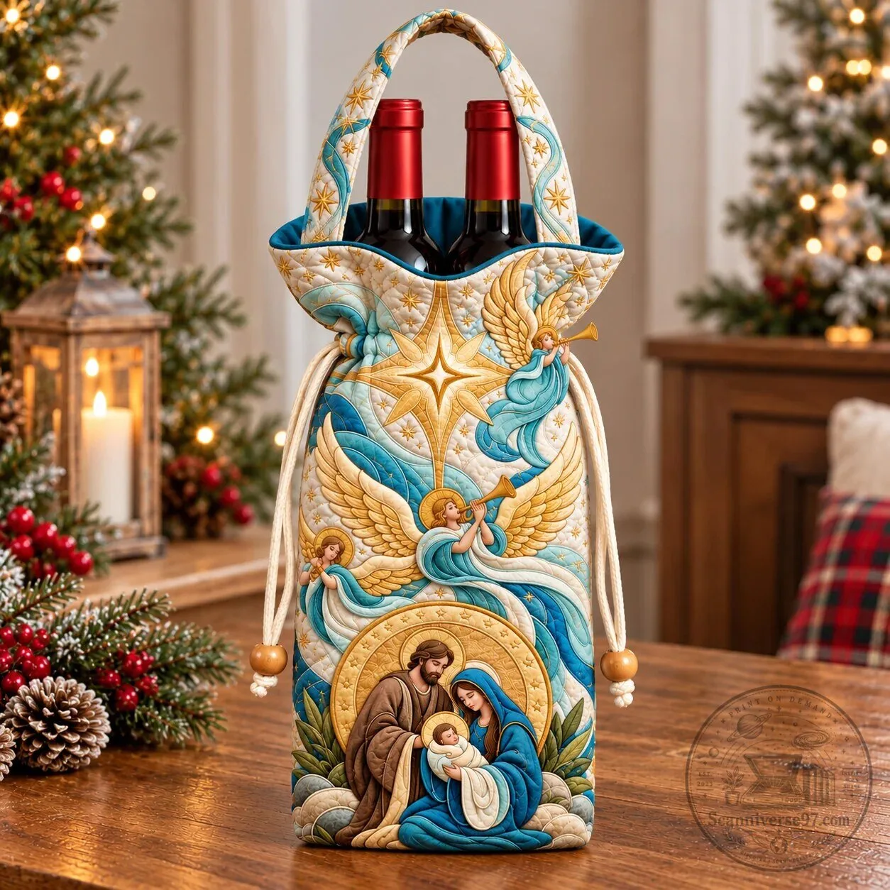 Nativity Scene Angels of Bethlehem Quilted Wine Bottle Carrier Bag 6 Nativity Scene Angels of Bethlehem Quilted Wine Bottle Carrier Bag