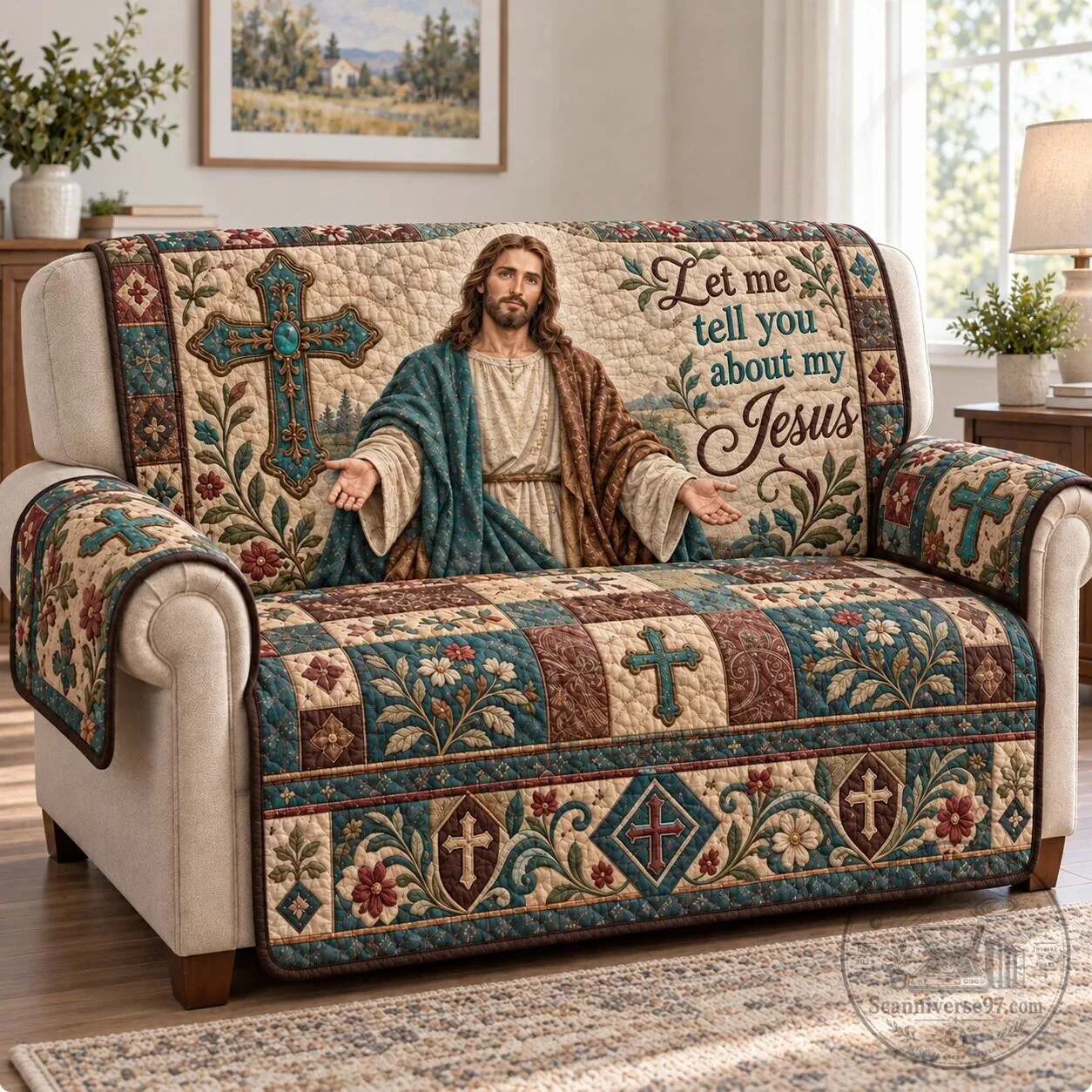 Let Me Tell You About My Jesus Christian Quilted Sofa Cover