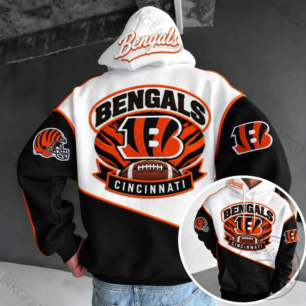 Cincinnati Bengals Football Team Logo White and Black Hoodie Cincinnati Bengals Football Team Logo White and Black Hoodie