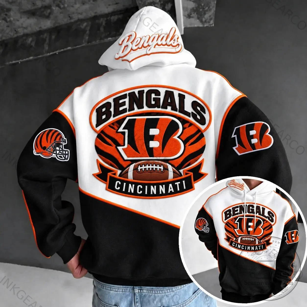 Cincinnati Bengals Football Team Logo White and Black Hoodie