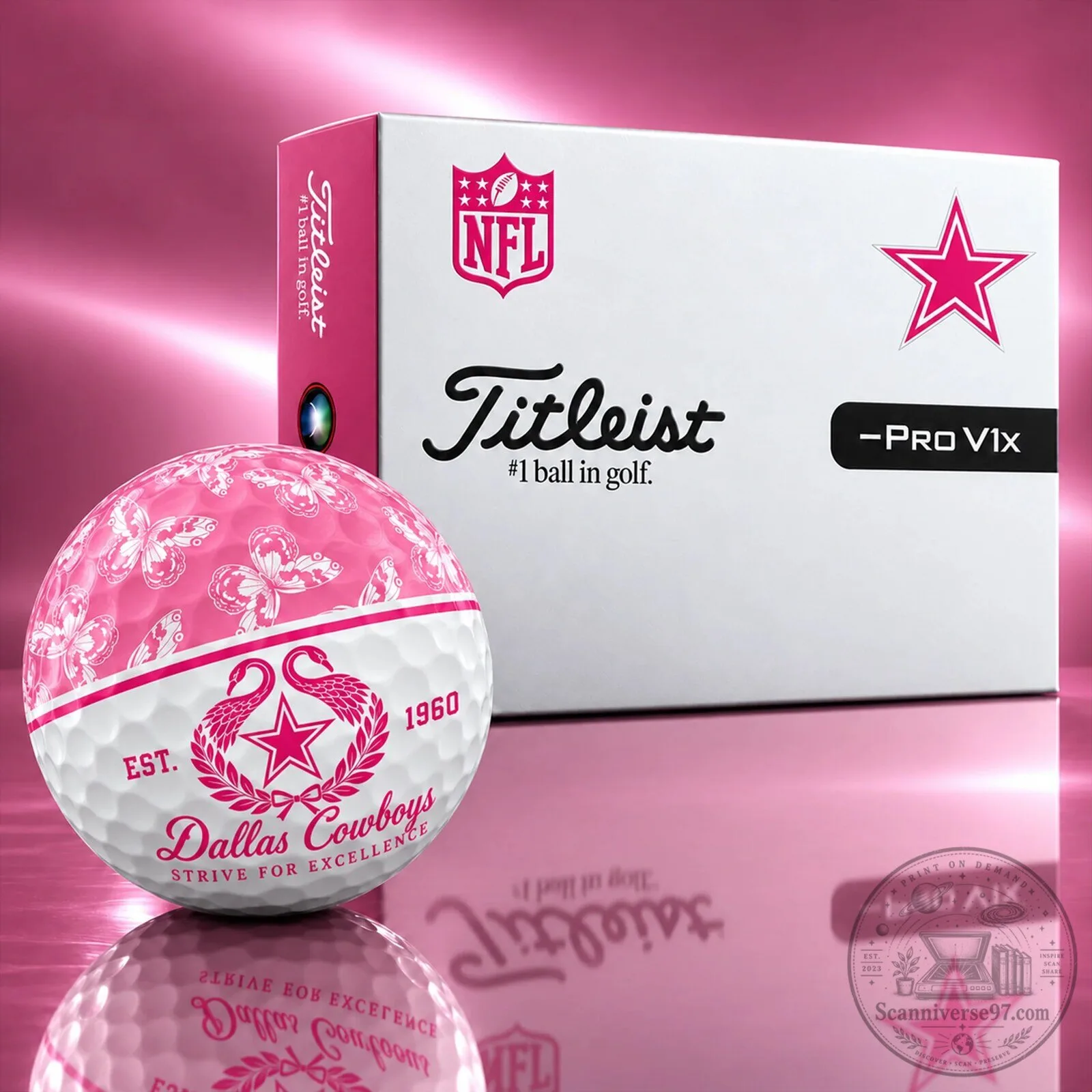 Dallas Cowboys NFL Pink Butterflies Pattern Golf Ball