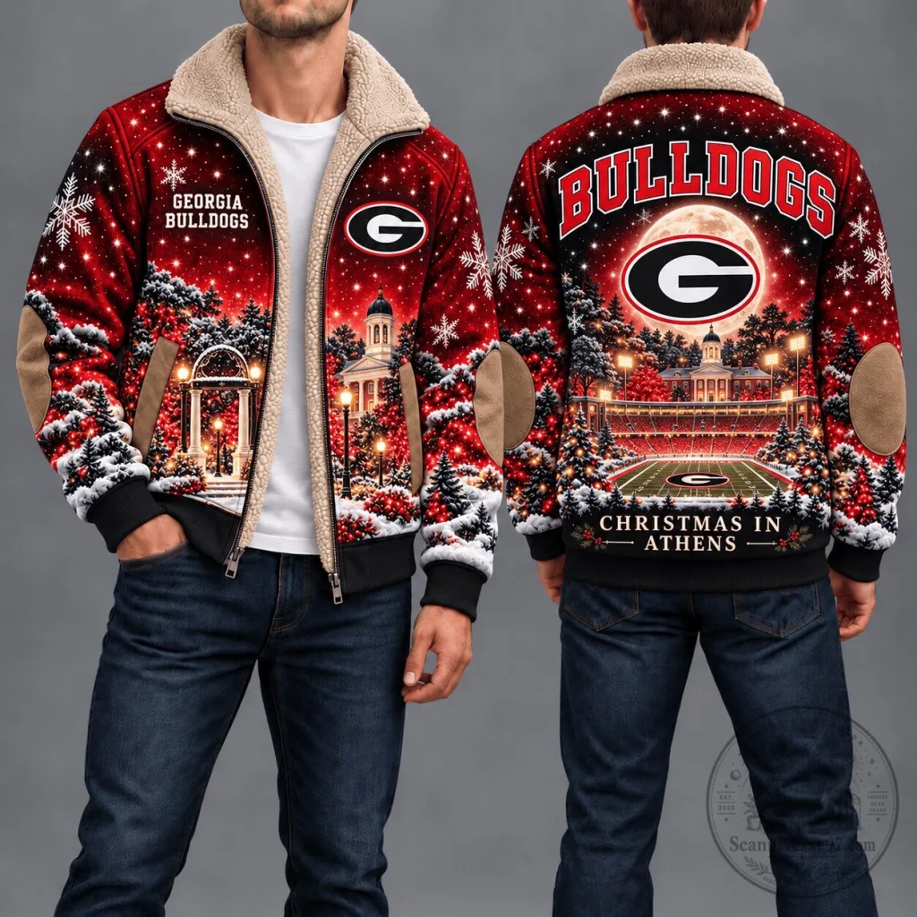 Georgia Bulldogs Christmas in Athens Winter Sherpa Fleece Jacket Georgia Bulldogs Christmas in Athens Winter Sherpa Fleece Jacket