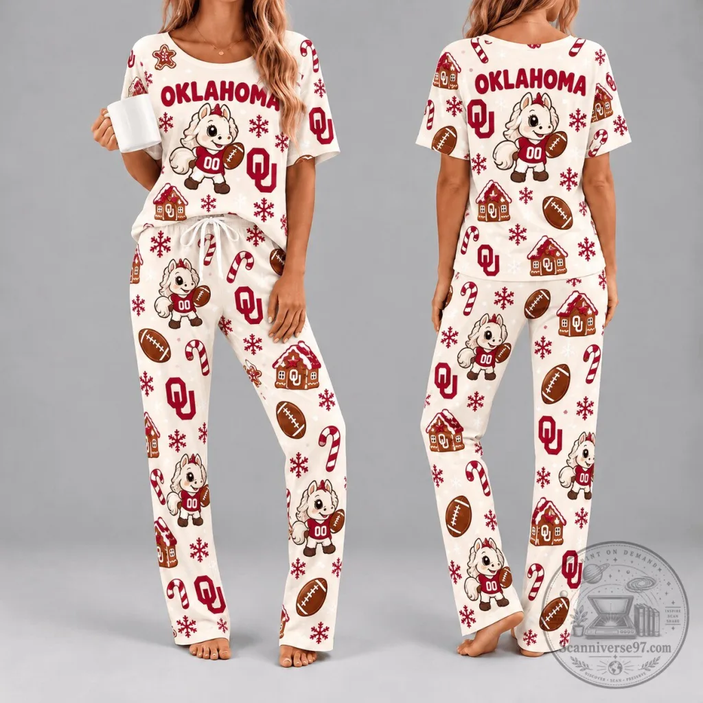 Oklahoma Sooners Christmas Holiday Women's Pajamas Set Oklahoma Sooners Christmas Holiday Women's Pajamas Set