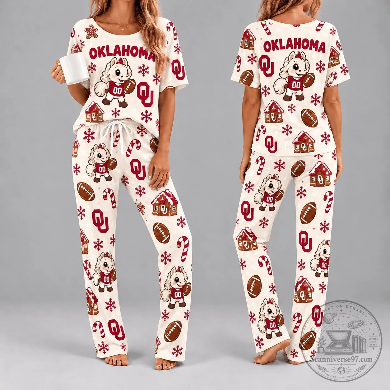 Oklahoma Sooners Christmas Holiday Women's Pajamas Set