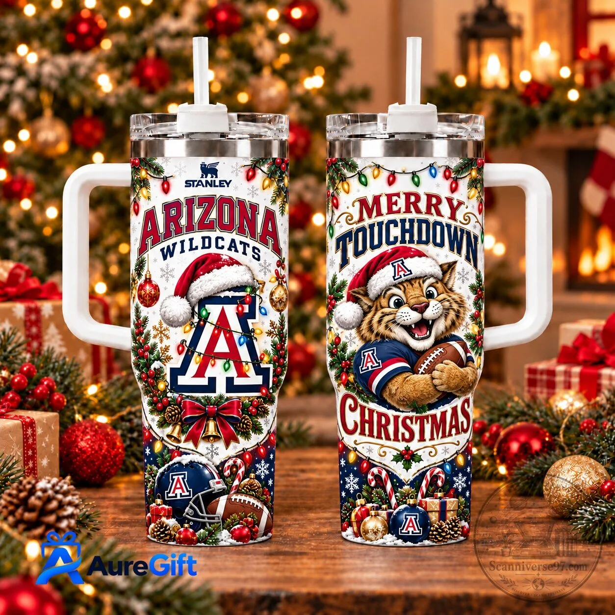 Arizona Wildcats Christmas Merry Touchdown Holiday Stainless Steel Tumbler