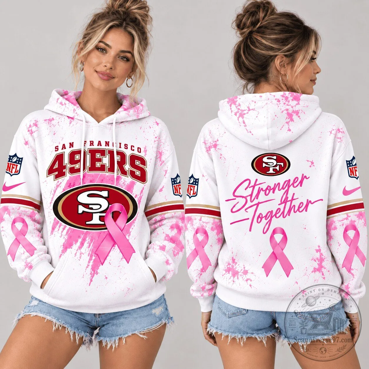 Pink Ribbon Hoodie for Breast Cancer Awareness - San Francisco 49ers Edition 1 Pink Ribbon Hoodie for Breast Cancer Awareness - San Francisco 49ers Edition