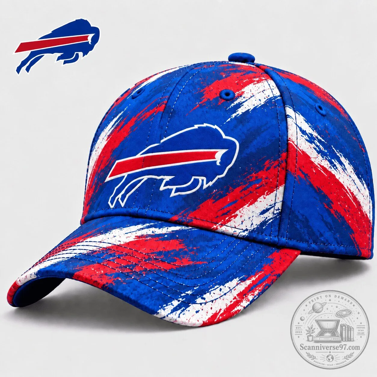 Buffalo Bills NFL Football Team Blue Red White Paint Splatter Pattern Cap Hat