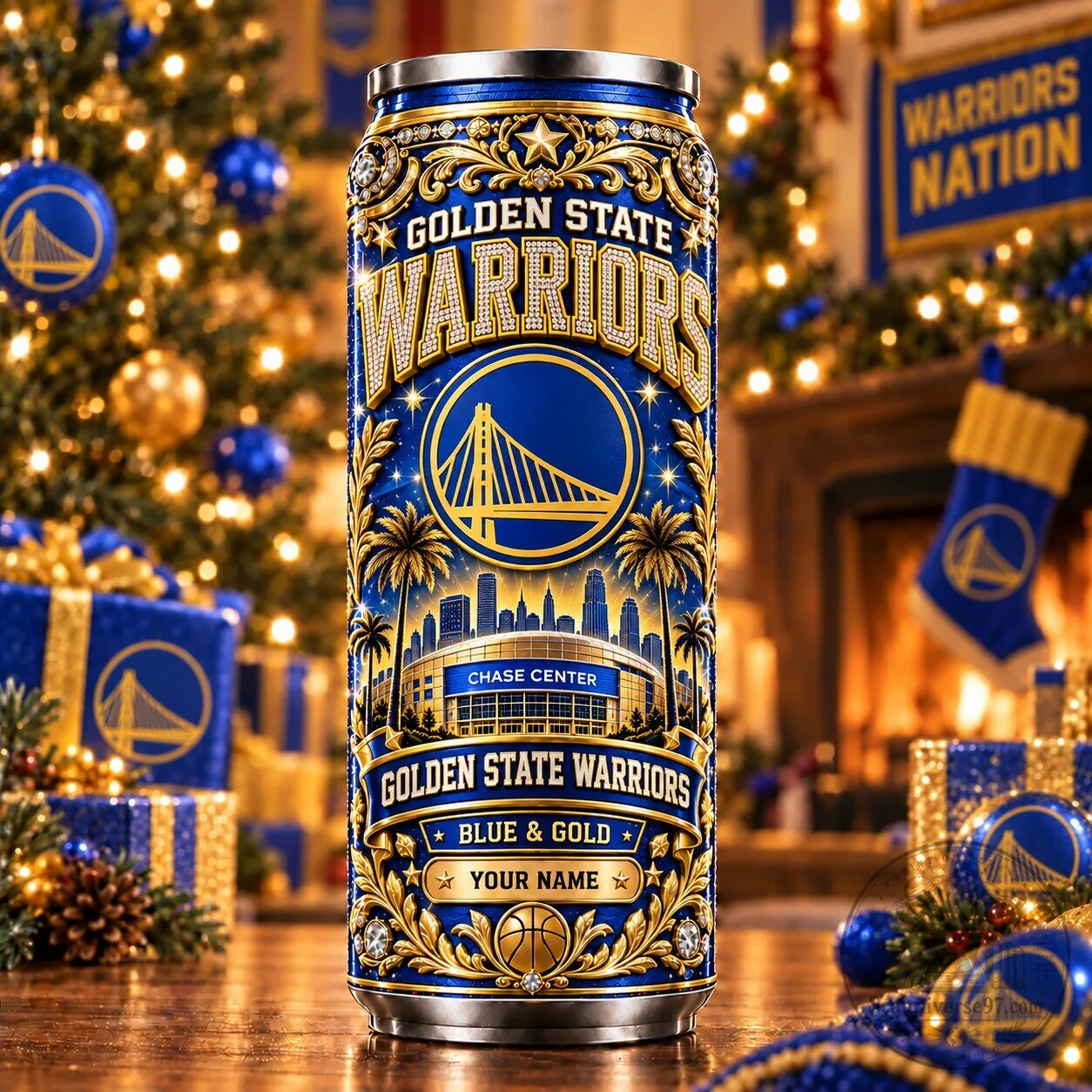 Golden State Warriors NBA Blue And Gold Personalized Can Tumbler