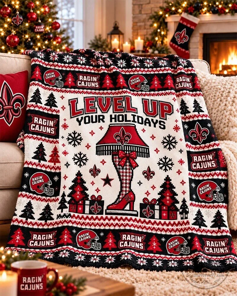Louisiana Ragin' Cajuns Level Up Your Holidays Christmas Flannel Blanket