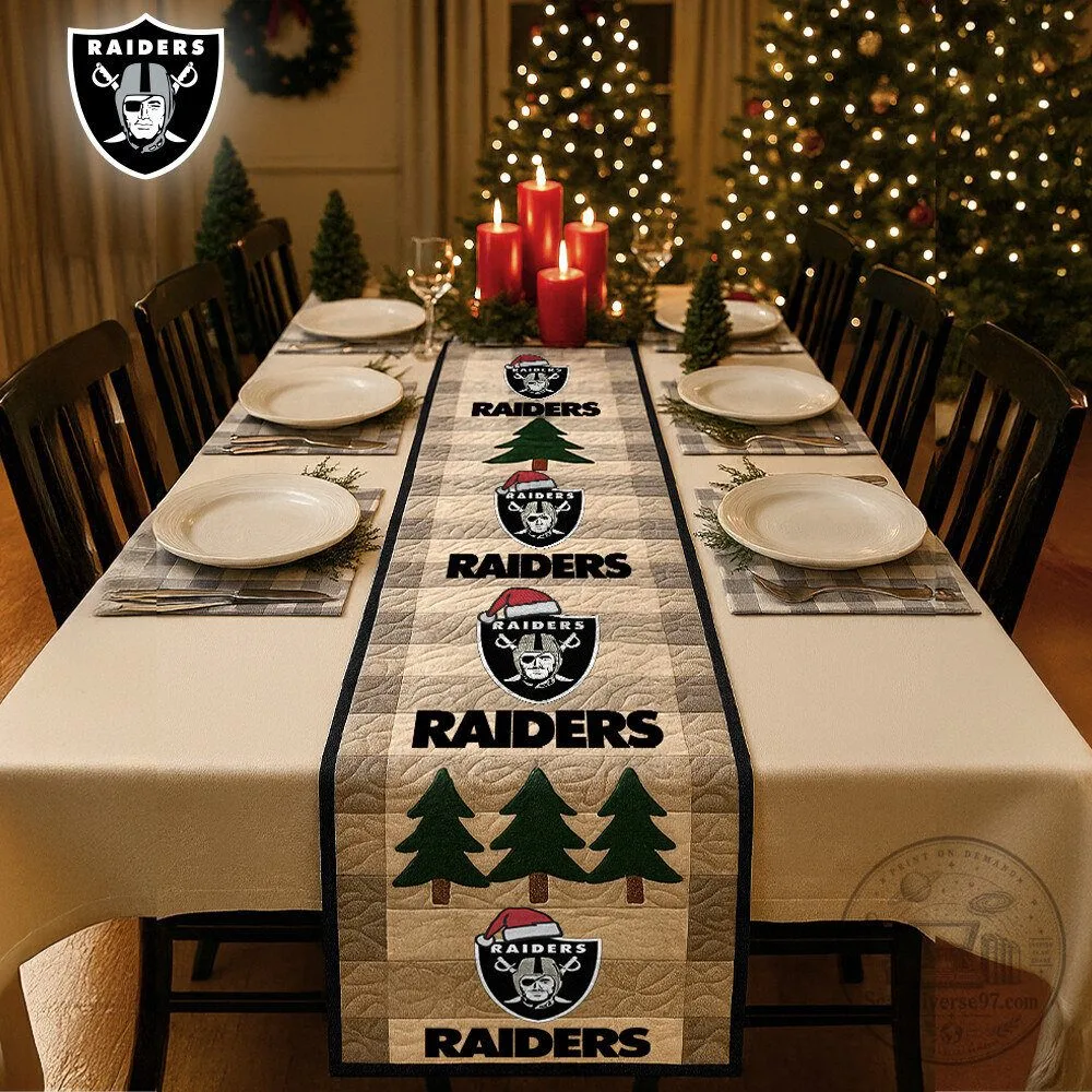Las Vegas Raiders NFL Quilted Christmas Table Runner with Santa Hat Logo