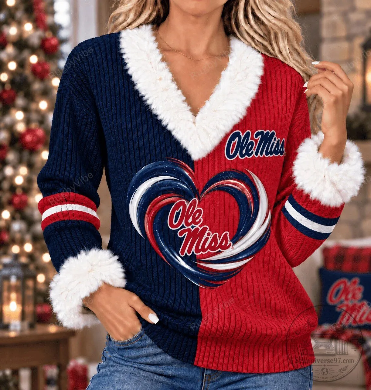 Ole Miss Rebels Heart Design Christmas Sweater for Women