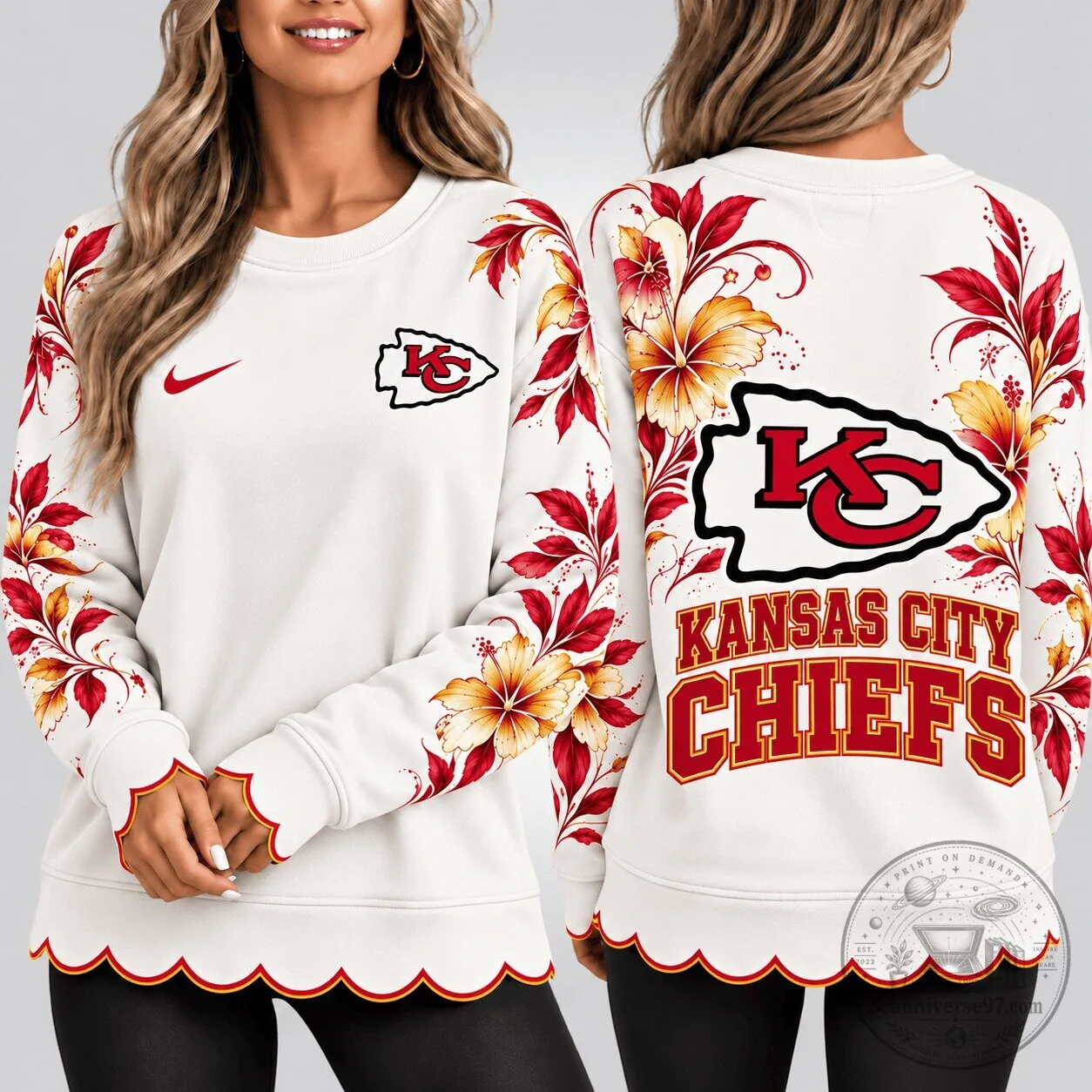 Kansas City Chiefs Floral Elegance Crewneck Sweatshirt for Women