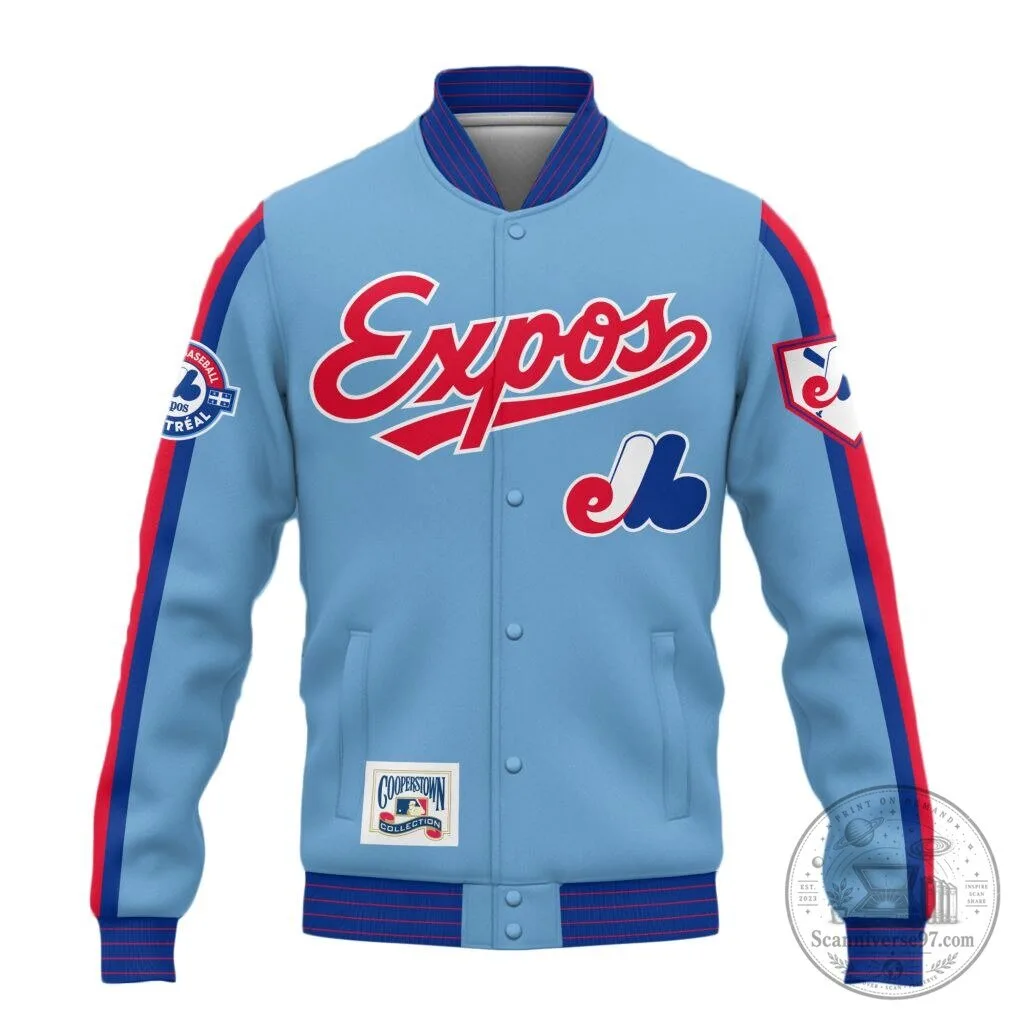 MLB Baseball Montreal Expos Special Blue Vintage Design Jacket 4 MLB Baseball Montreal Expos Special Blue Vintage Design Jacket