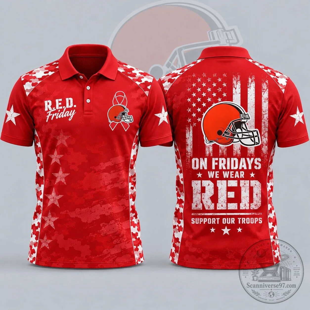 Cleveland Browns R.E.D. Friday Patriotic Military Camouflage American Flag Polo Shirt