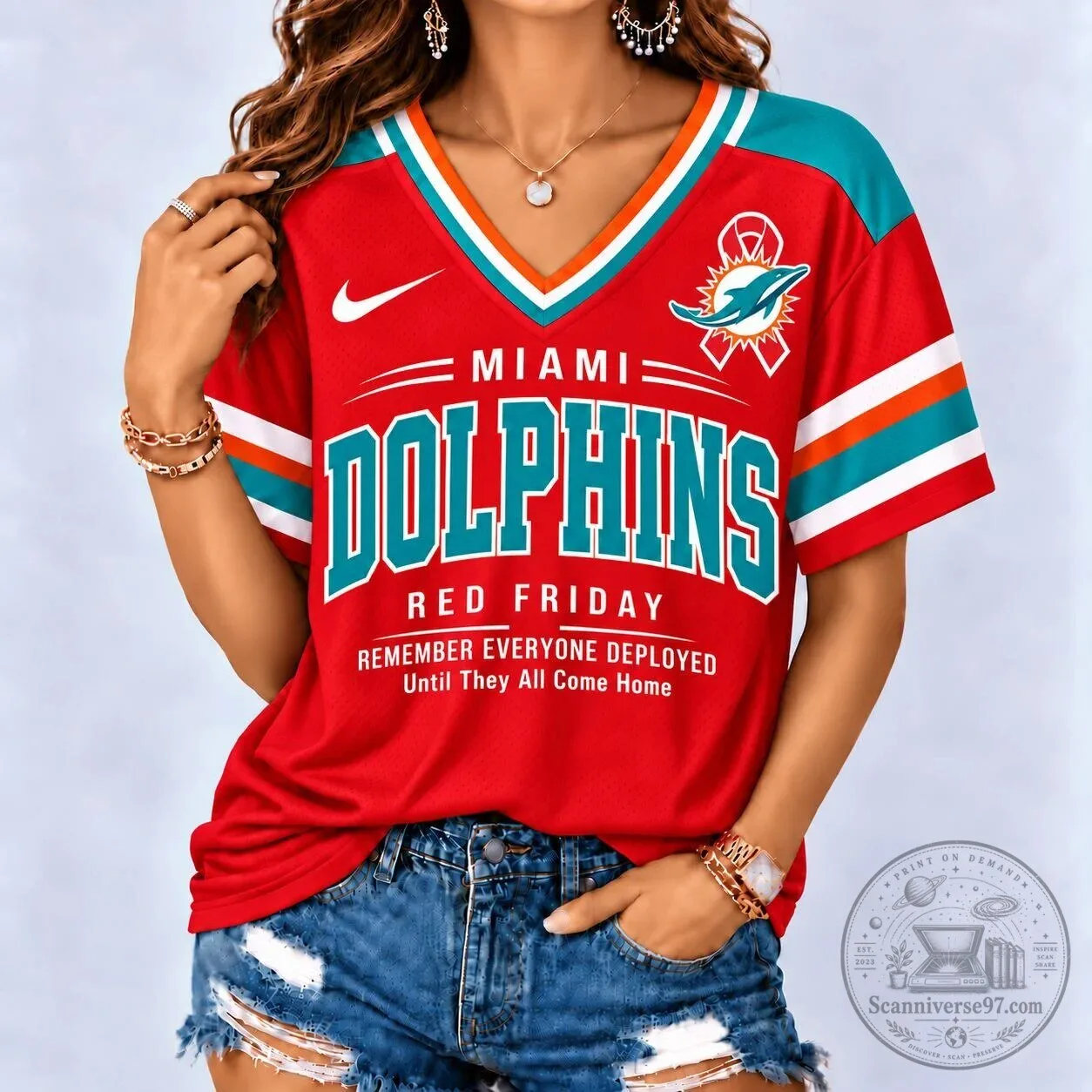 Red Friday T-Shirt for Miami Dolphins - Remember Everyone Deployed Until They Return Home