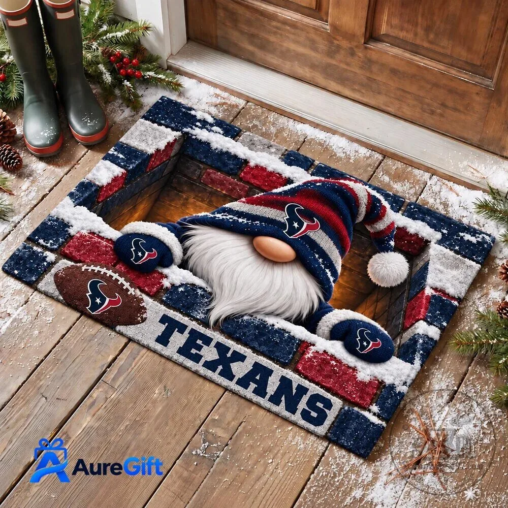 Houston Texans Football Team Gnome Winter Holiday Doormat