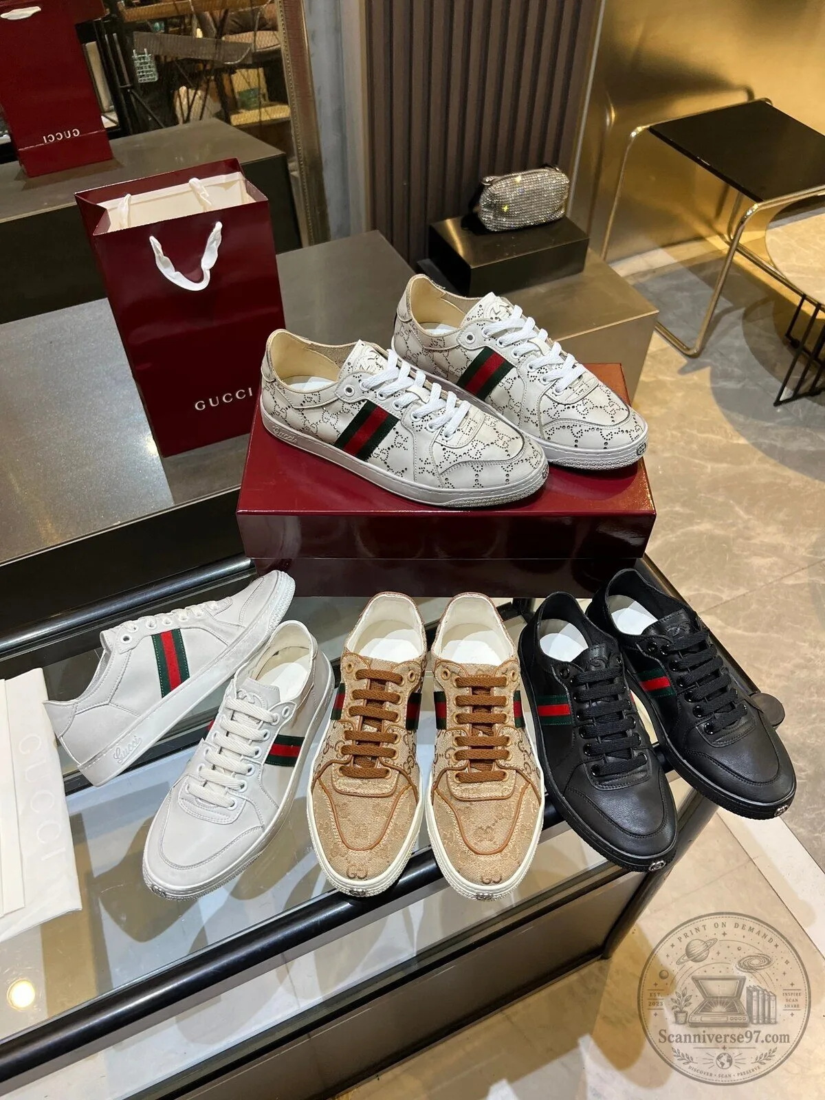 Gucci Black Leather Low Top Sneakers with Red and Green Stripe 3 Gucci Black Leather Low Top Sneakers with Red and Green Stripe