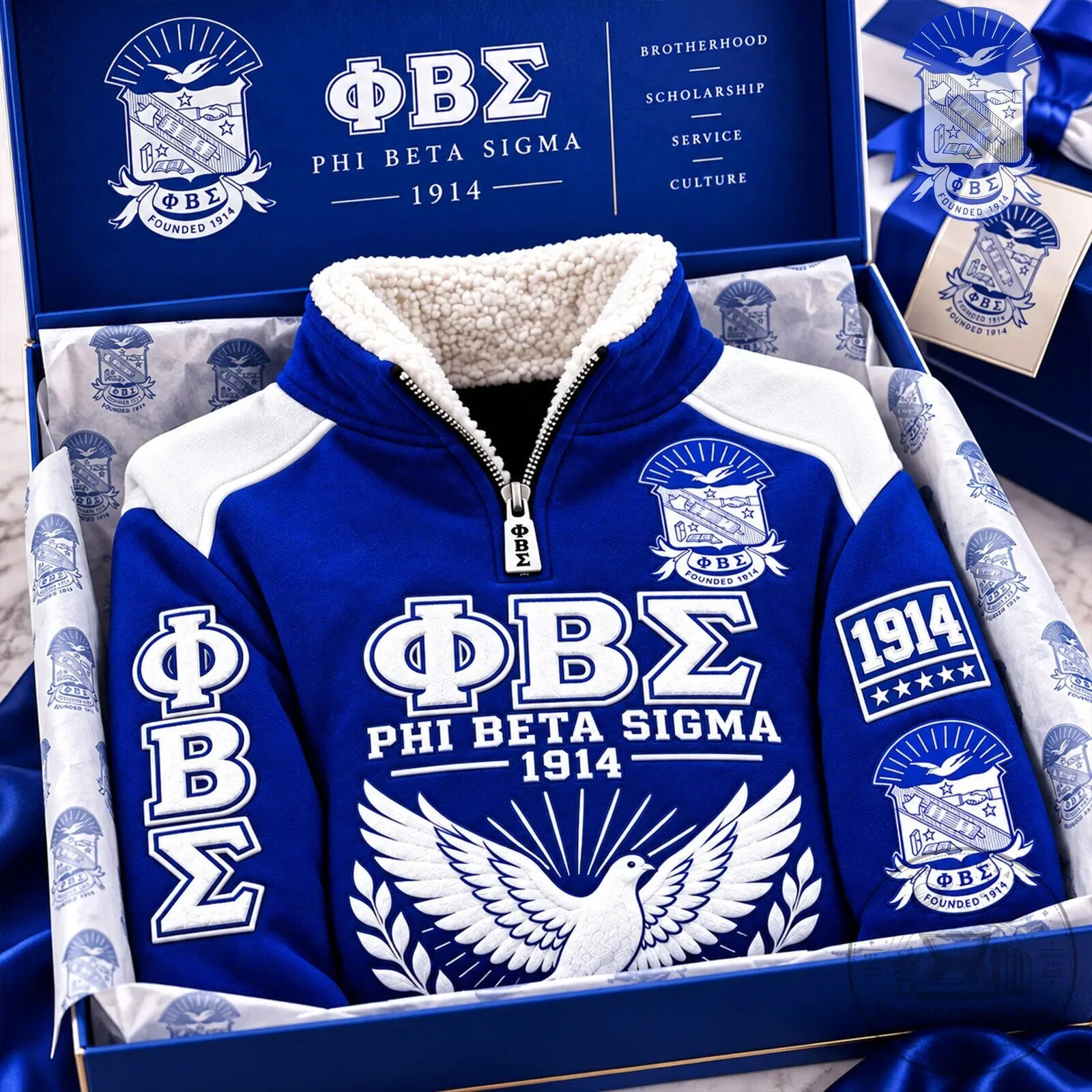 Phi Beta Sigma Fraternity 1914 Founded Sherpa Collar Quarter Zip Pullover Hoodie 5 Phi Beta Sigma Fraternity 1914 Founded Sherpa Collar Quarter Zip Pullover Hoodie