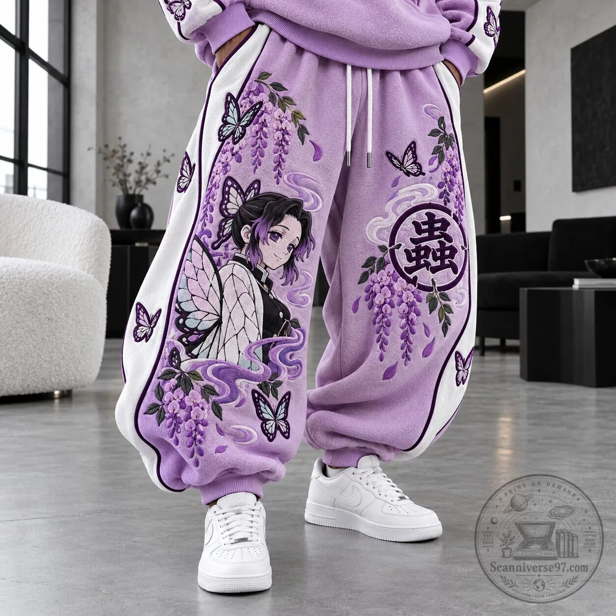 Shinobu Kocho Demon Slayer Anime Purple Embroidered Sweatpants