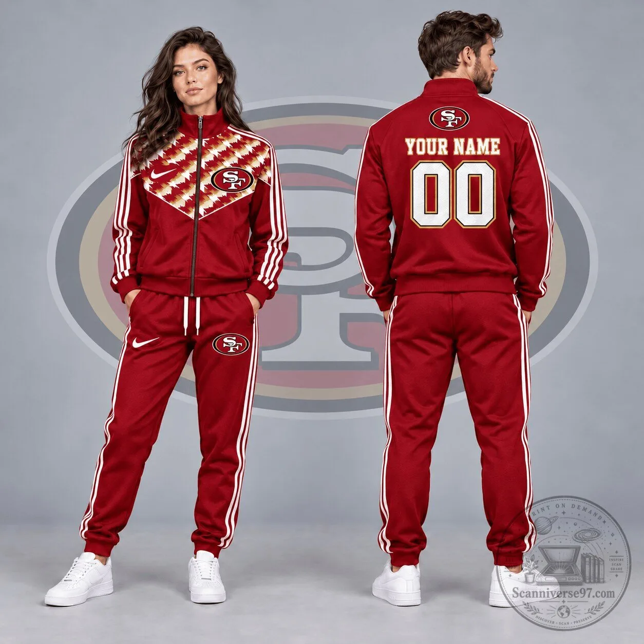 San Francisco 49ers Custom Name Number Tribal Chevron Full Zip Track Jacket
