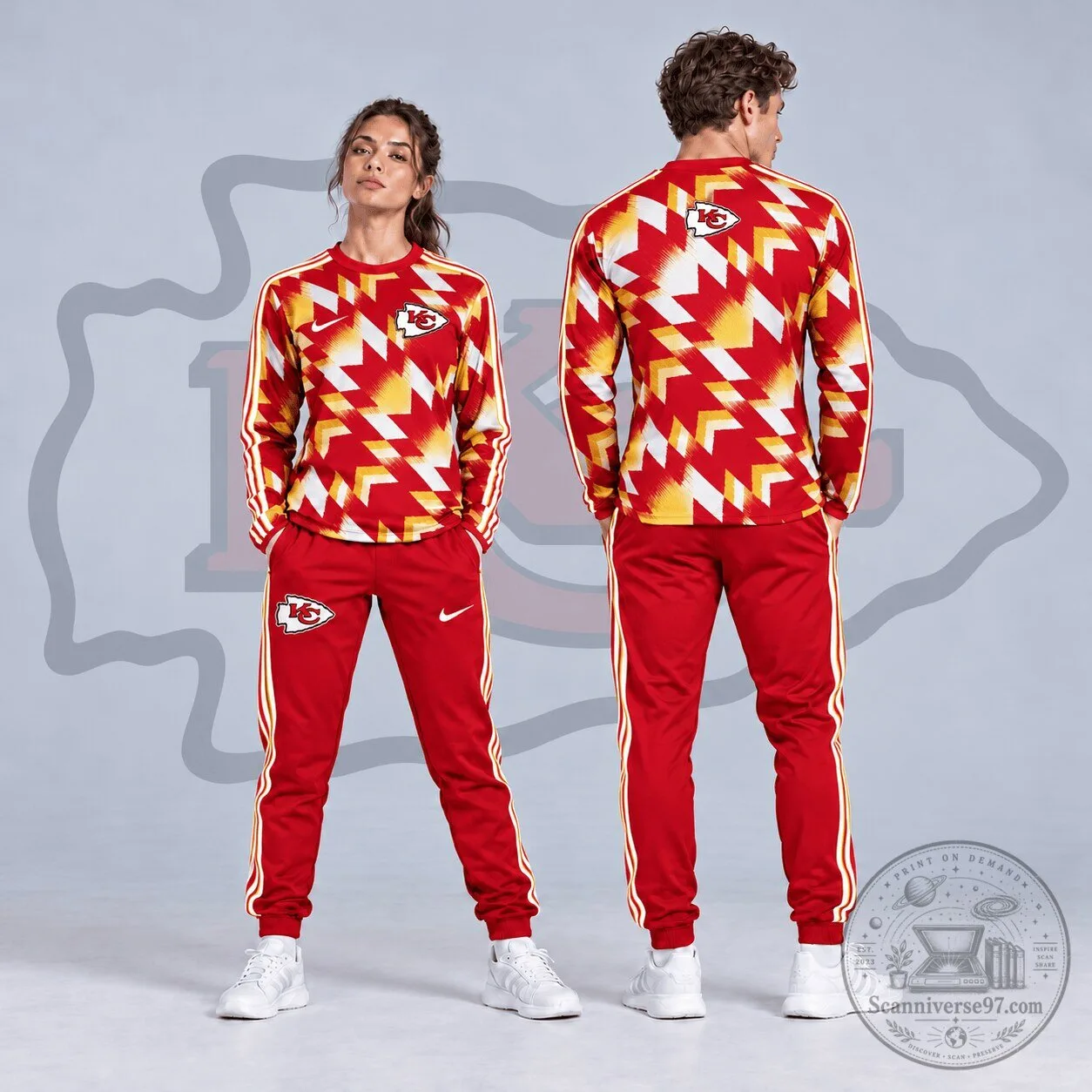 Kansas City Chiefs Abstract Zigzag Camo Long Sleeve Crewneck Shirt