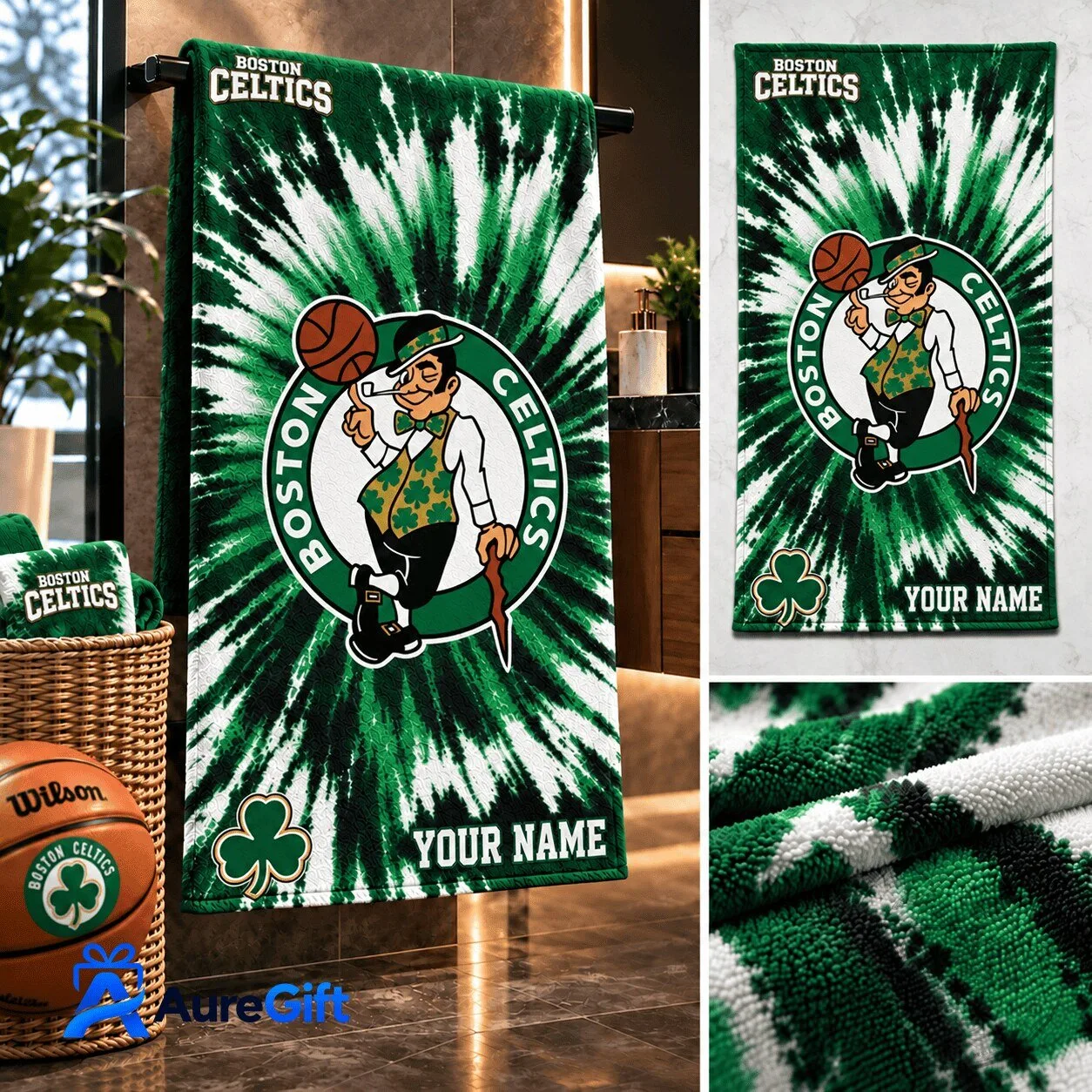 Boston Celtics Lucky The Leprechaun Tie Dye Personalized Bath Towel 1 Boston Celtics Lucky The Leprechaun Tie Dye Personalized Bath Towel