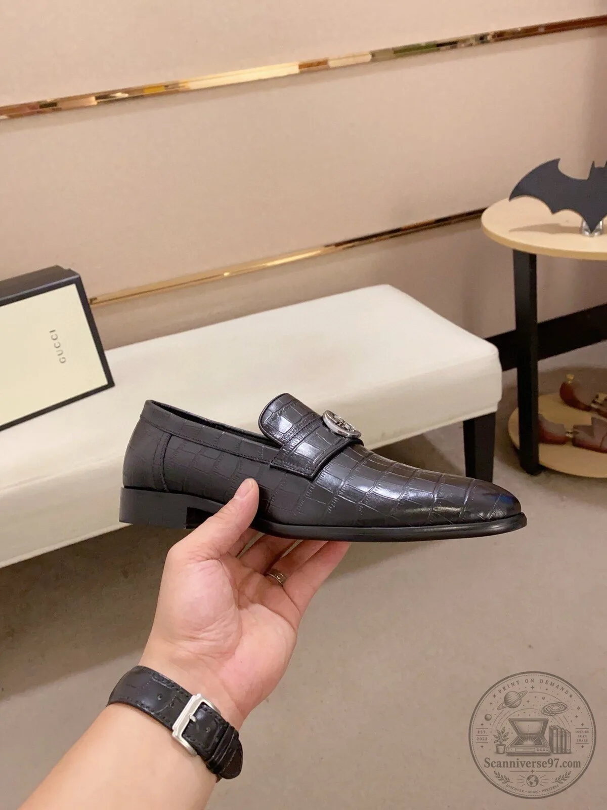 Gucci Interlocking G Black Alligator Embossed Leather Loafer Shoes 7 Gucci Interlocking G Black Alligator Embossed Leather Loafer Shoes