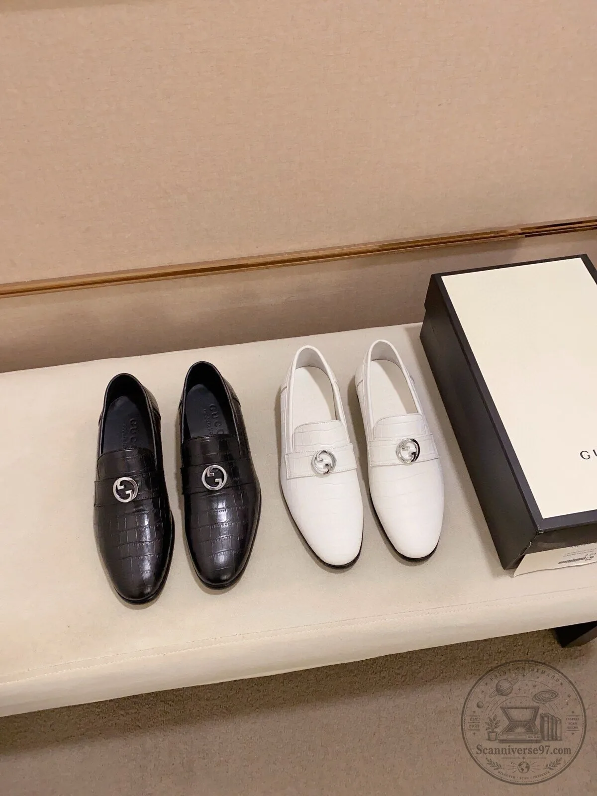 Gucci Interlocking G Black Alligator Embossed Leather Loafer Shoes 11 Gucci Interlocking G Black Alligator Embossed Leather Loafer Shoes
