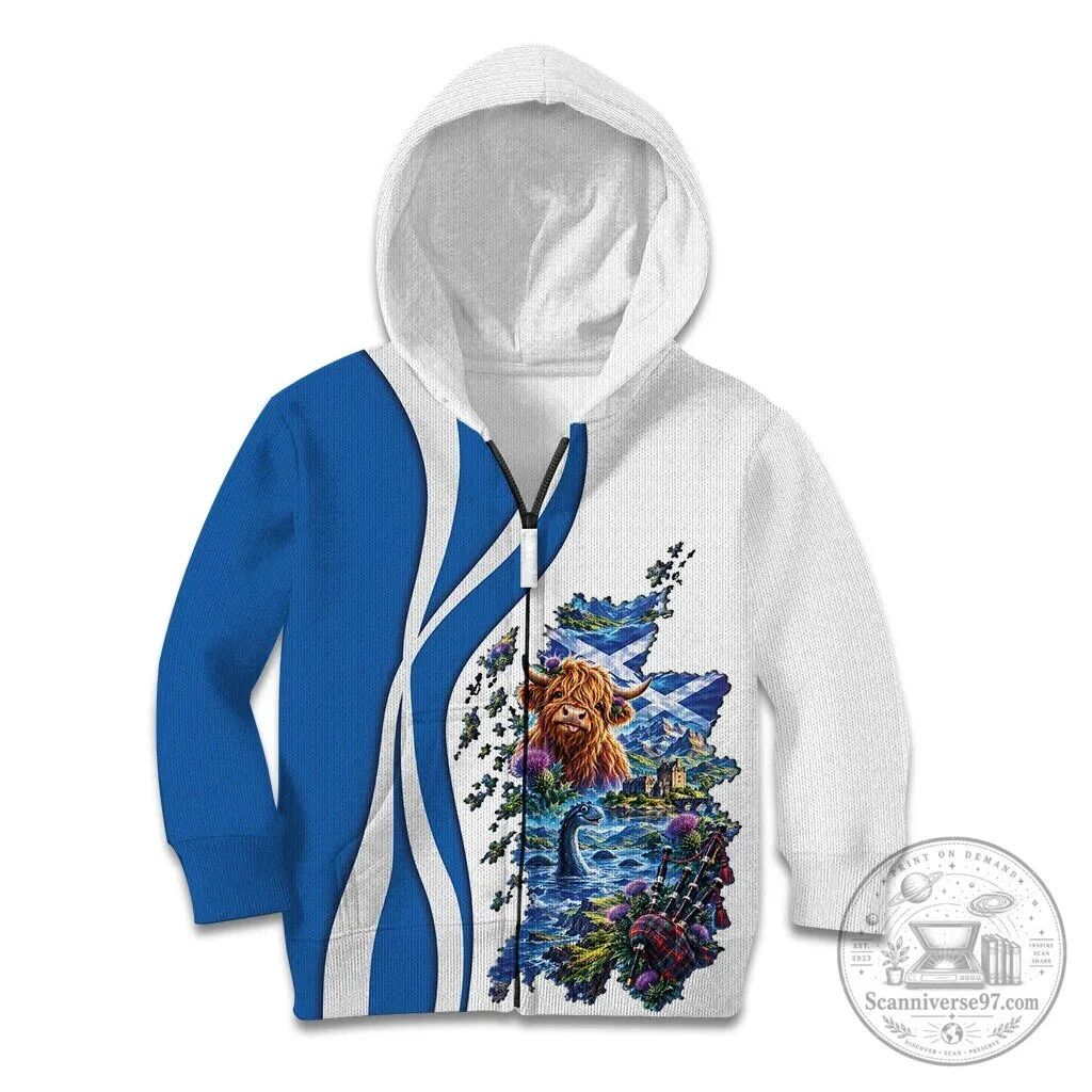 Scotland National Flag and Map Highland Cow Kids Hoodie 8 Scotland National Flag and Map Highland Cow Kids Hoodie