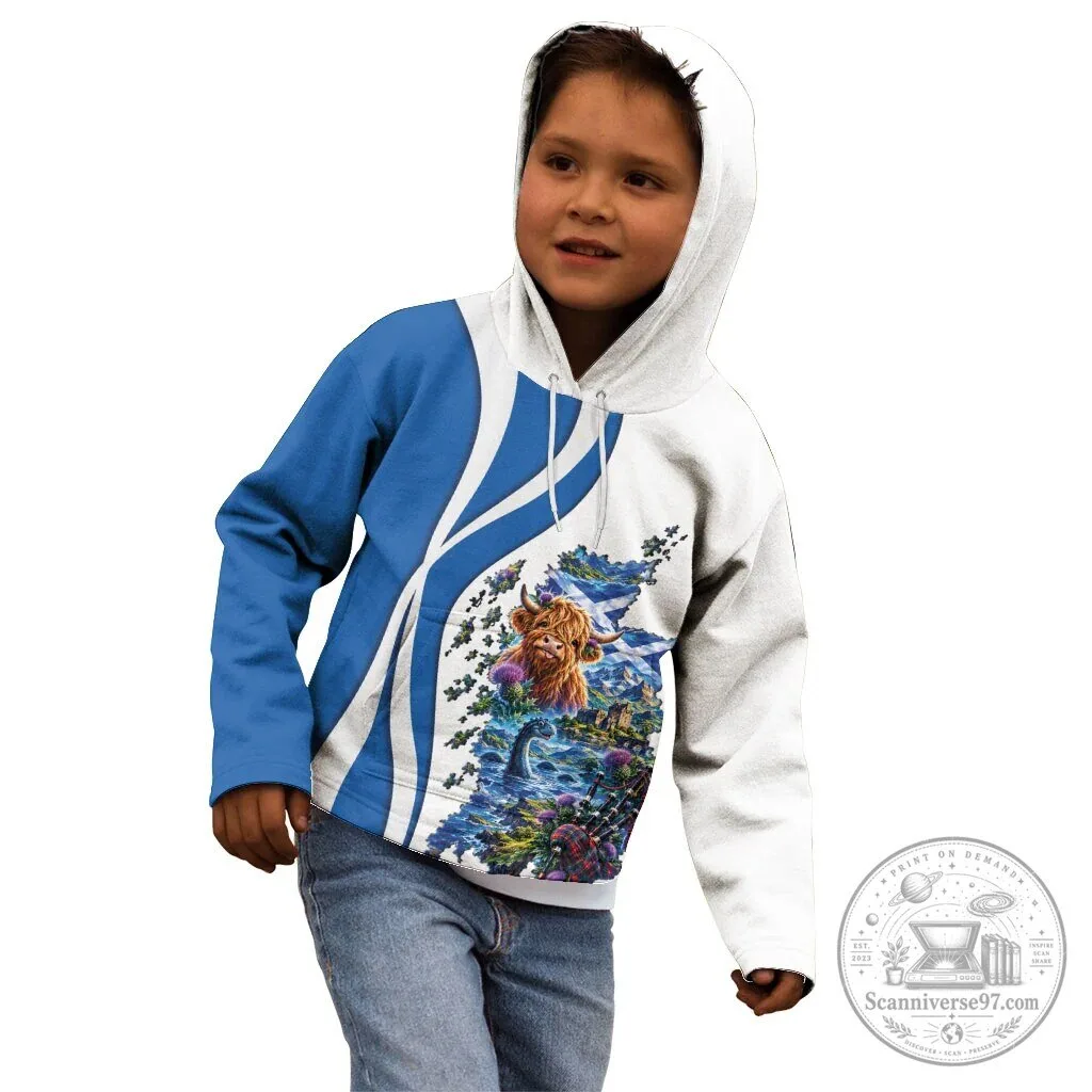 Scotland National Flag and Map Highland Cow Kids Hoodie 9 Scotland National Flag and Map Highland Cow Kids Hoodie